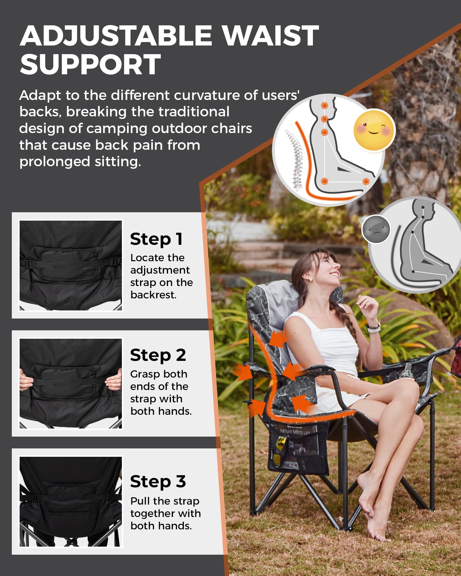 Oversized Heavy Duty Camping Chair with Lumbar Support