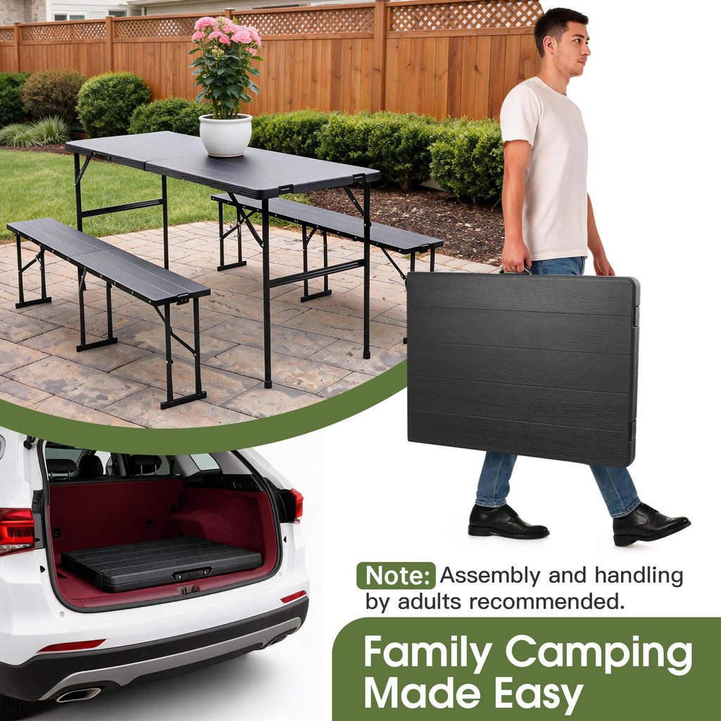 3 Piece Folding Picnic Table and Bench Set 6 Foot Portable