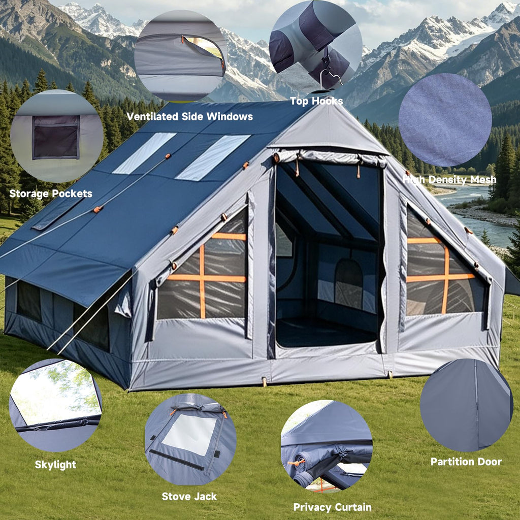 Large 4 Season Inflatable Family Camping Tent Grey