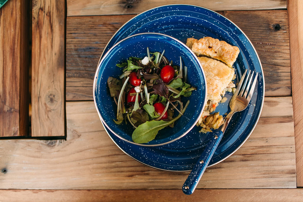 Enamel Camping Cookware and Dinnerware Set