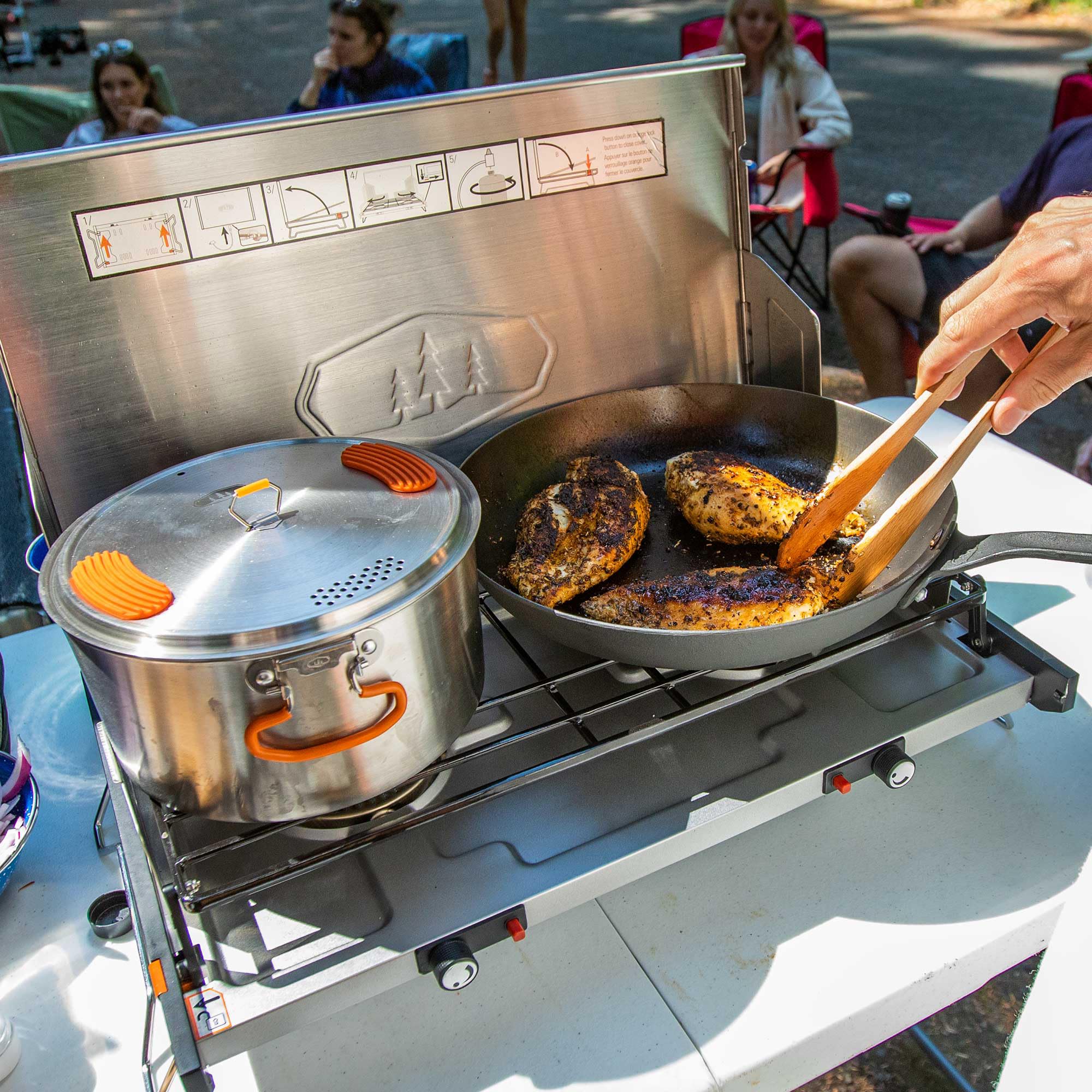 4 Person Stainless Steel Camping Cookware and Dinnerware Set