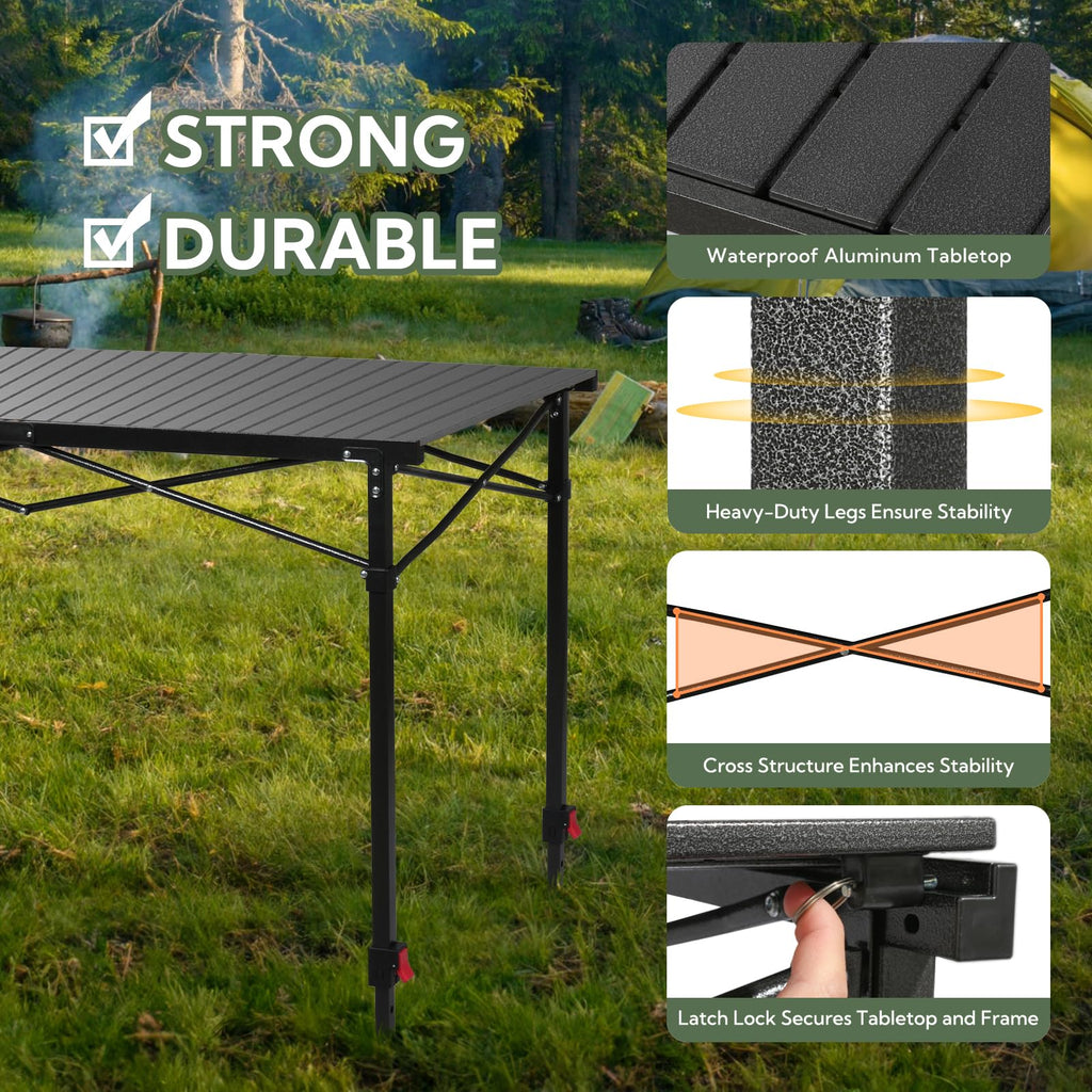 Adjustable Height Aluminum Folding Camping Table with Carry Bag