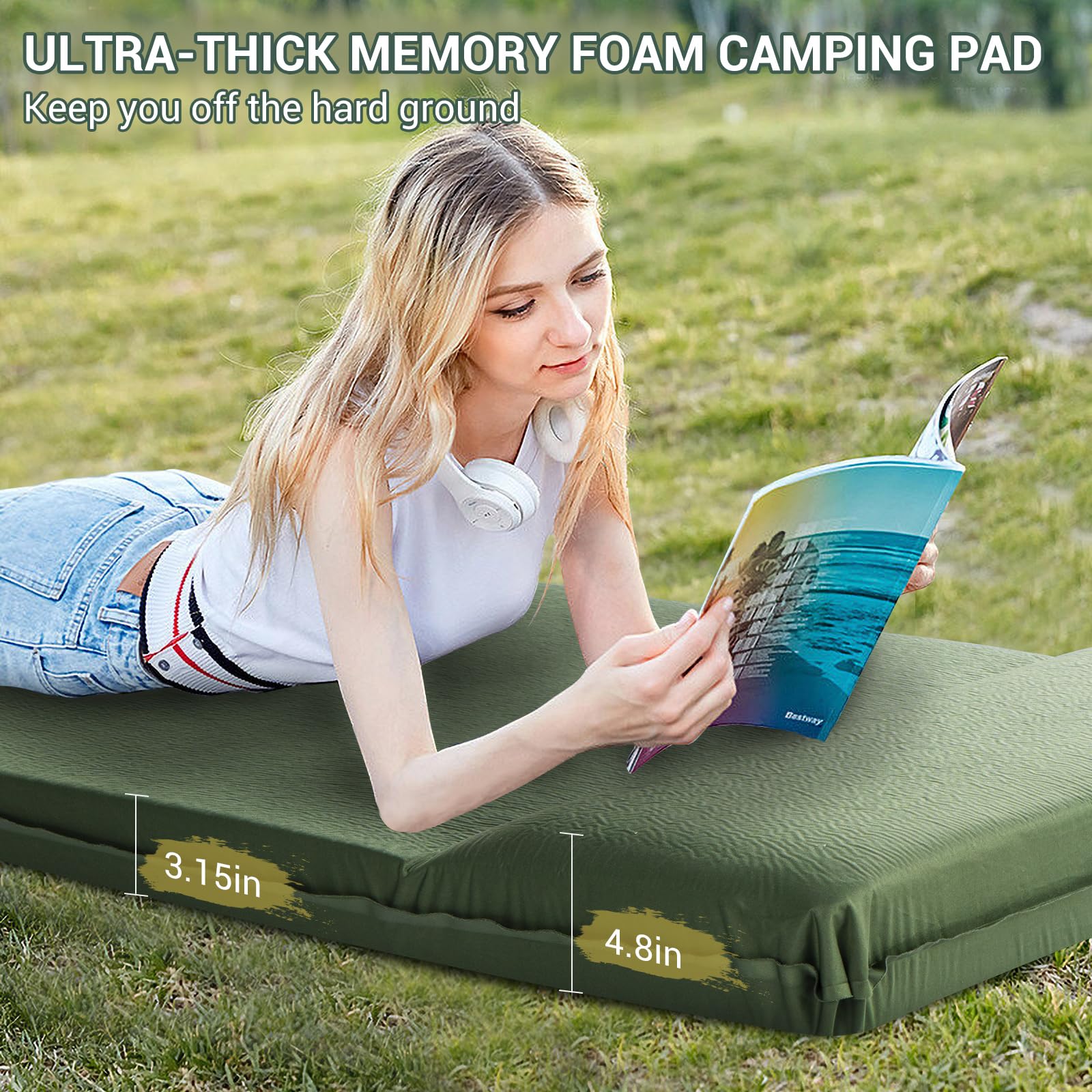 Ultra Thick Self Inflating Memory Foam Camping Sleeping Pad