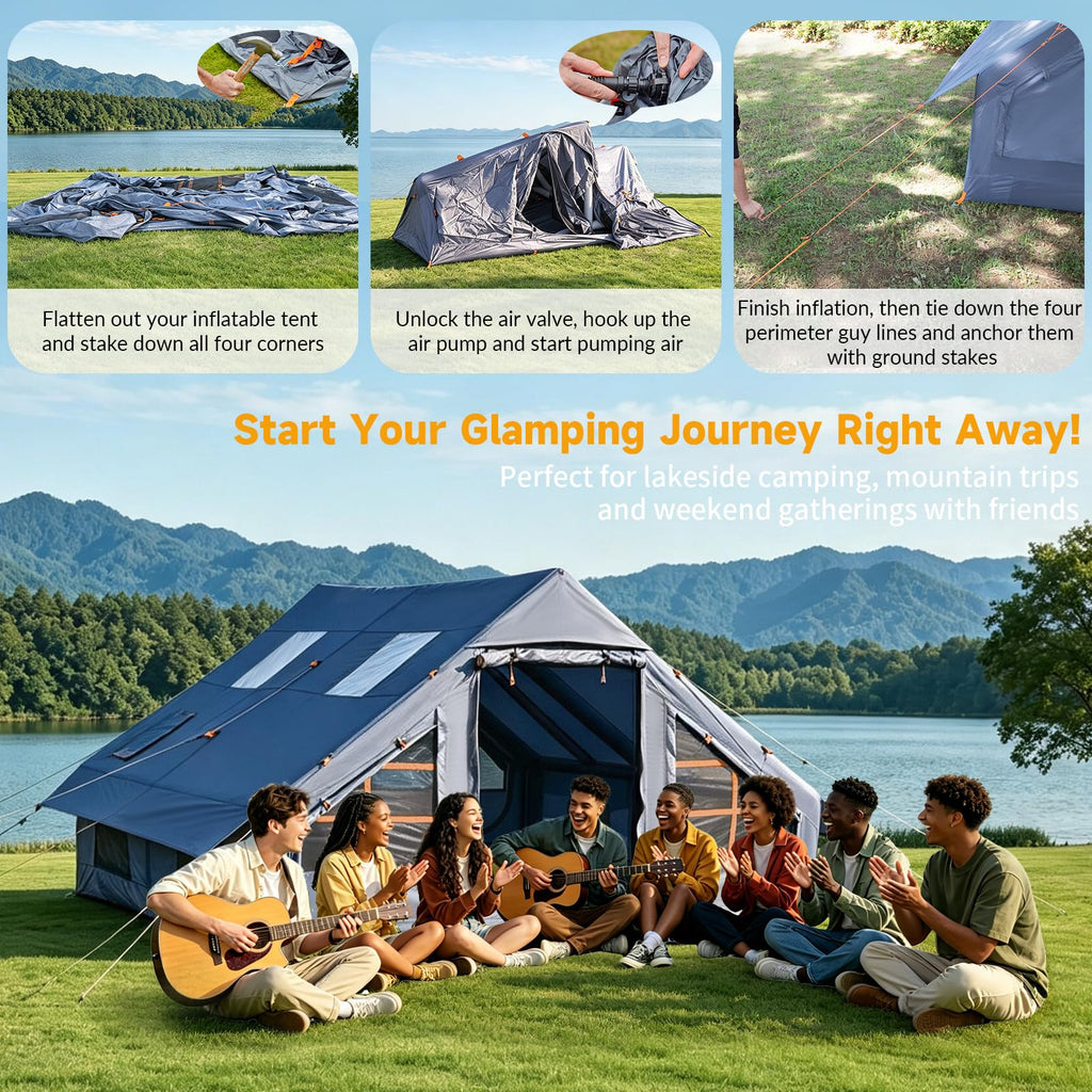 Large 4 Season Inflatable Family Camping Tent Grey