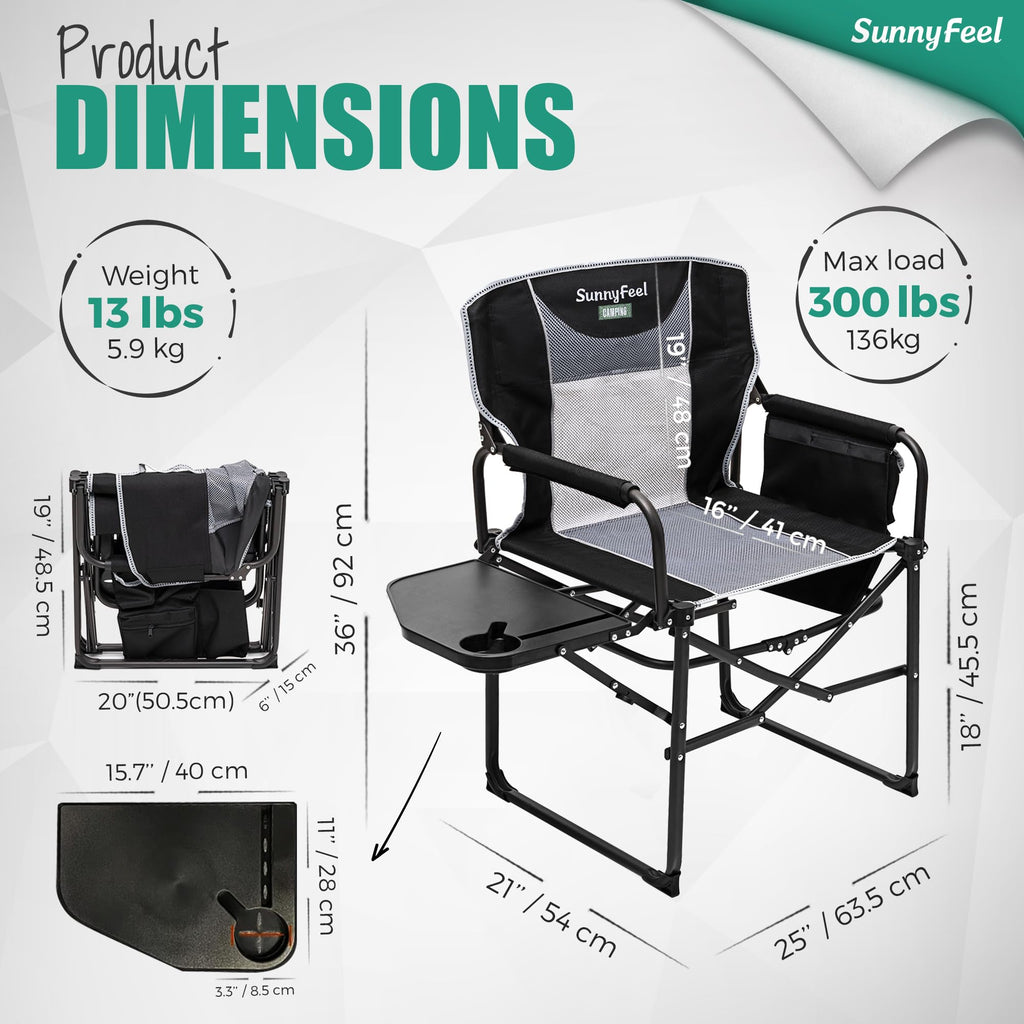 Oversized Folding Directors Camping Chair with Side Table
