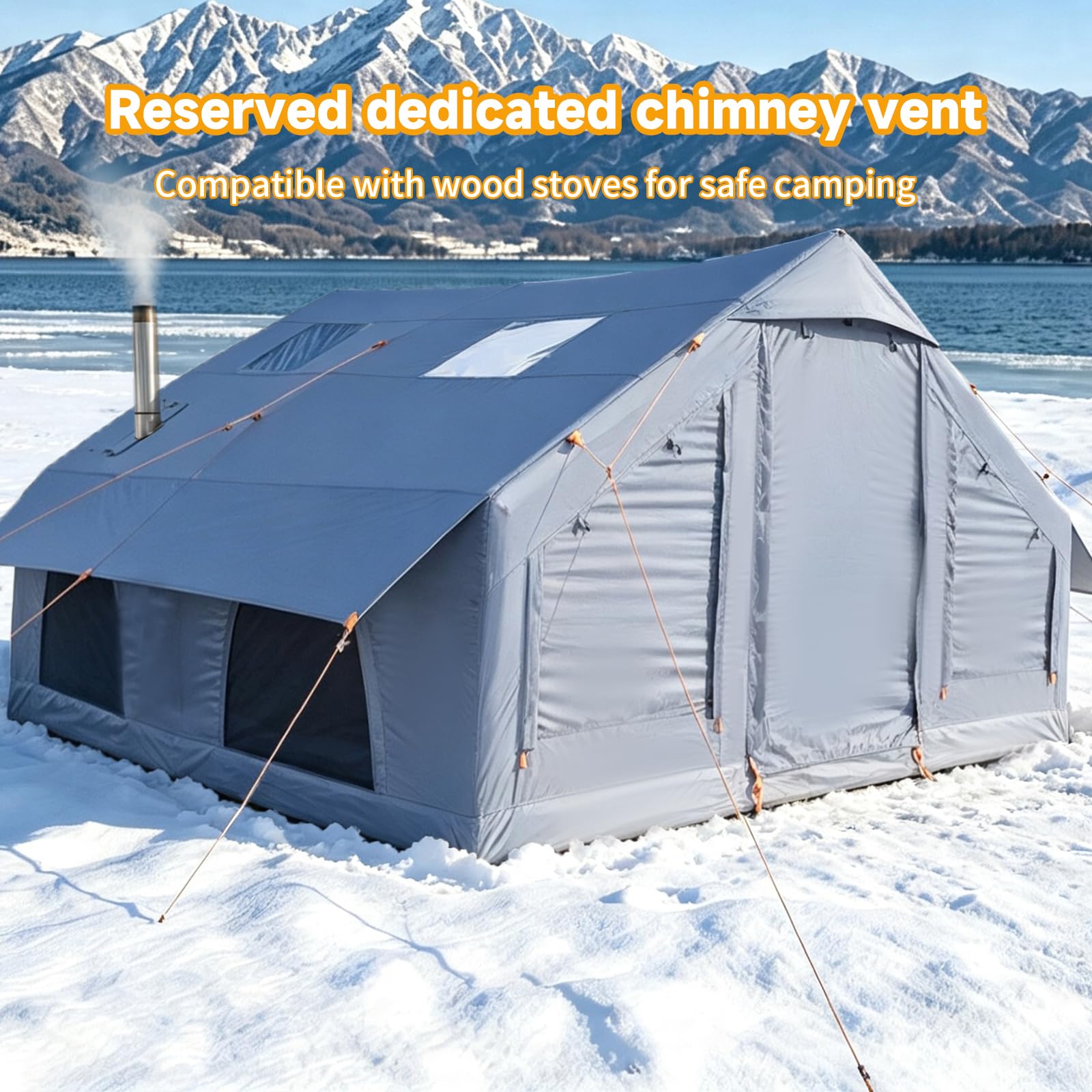 Large 4 Season Inflatable Family Camping Tent Grey