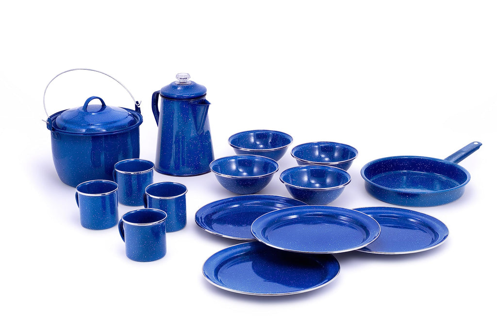 Enamel Camping Cookware and Dinnerware Set