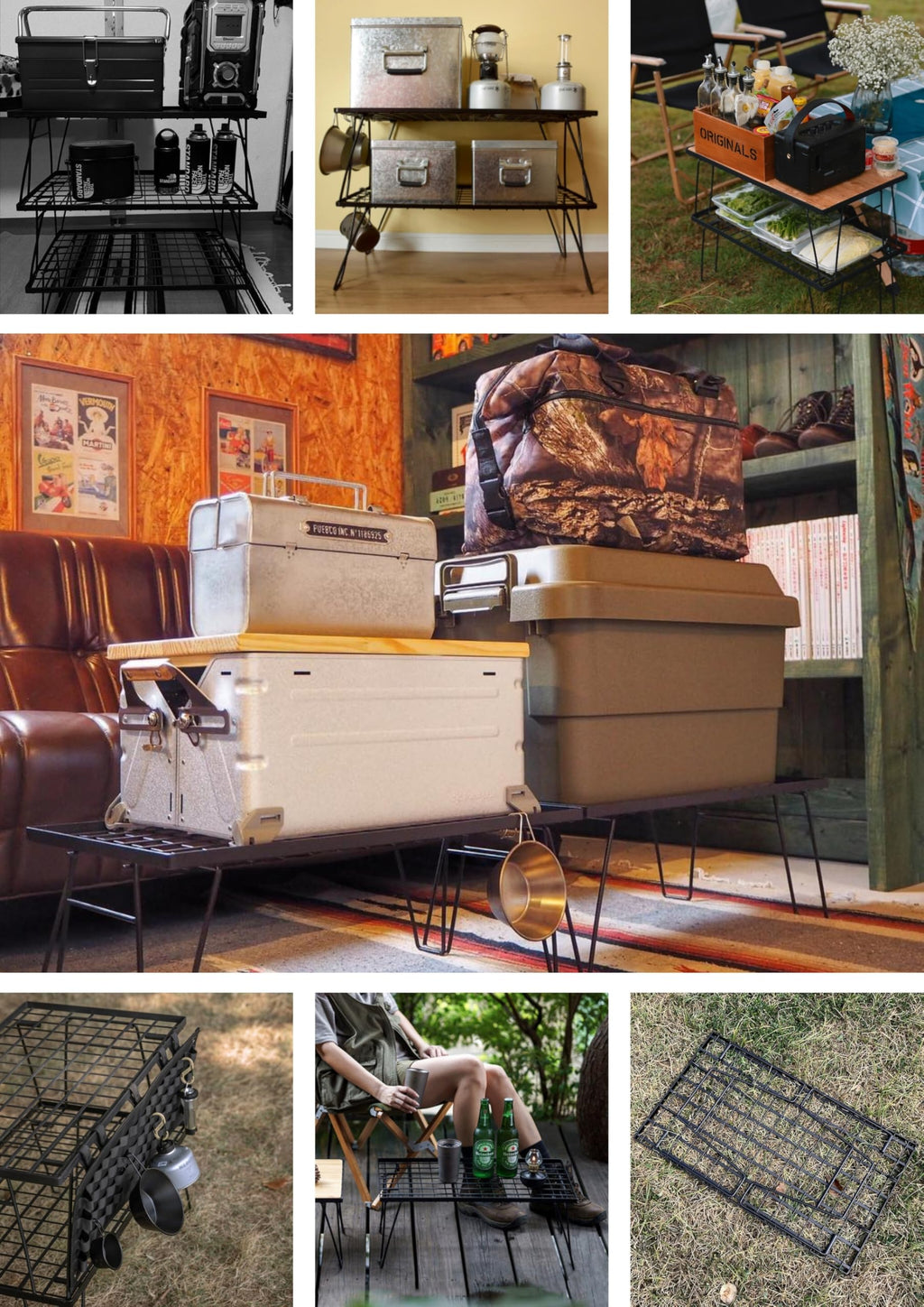 Folding Steel Camping Field Rack with Storage Shelf