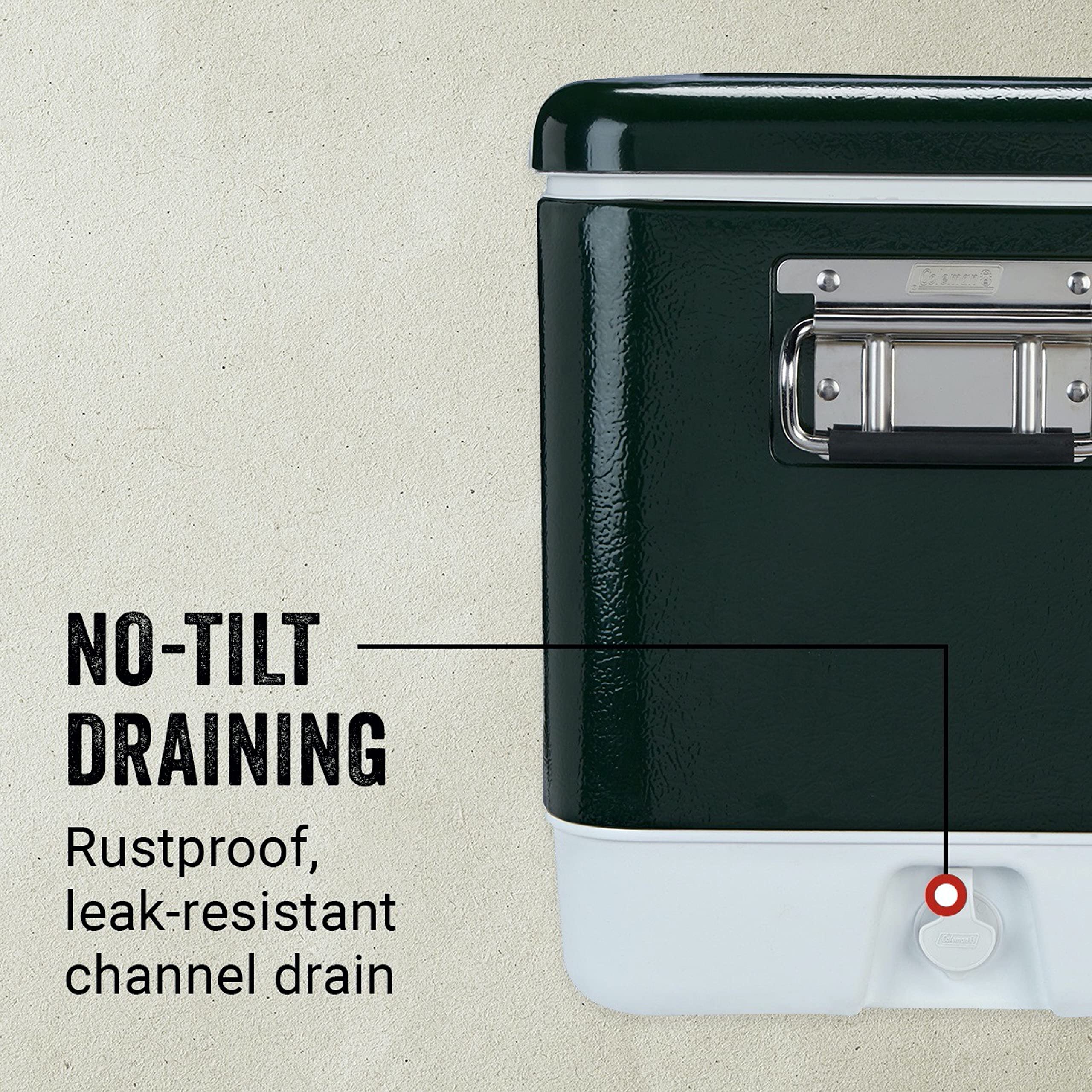 54 Quart Steel Belted Camping Cooler with Drain and Seat Lid