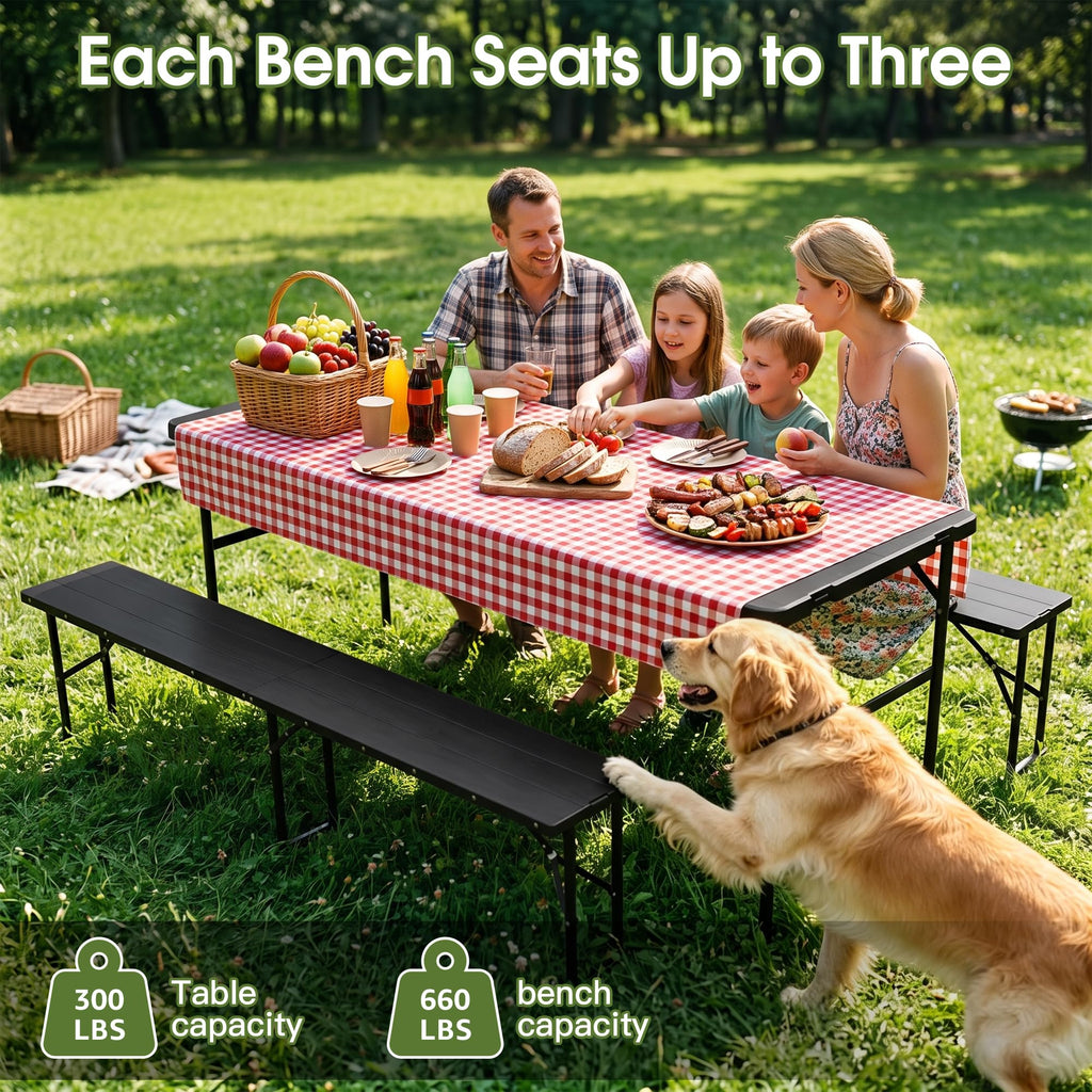 3 Piece Folding Picnic Table and Bench Set 6 Foot Portable