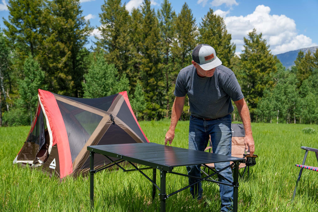Heavy Duty Roll Top Aluminum Camping Table with Steel Frame
