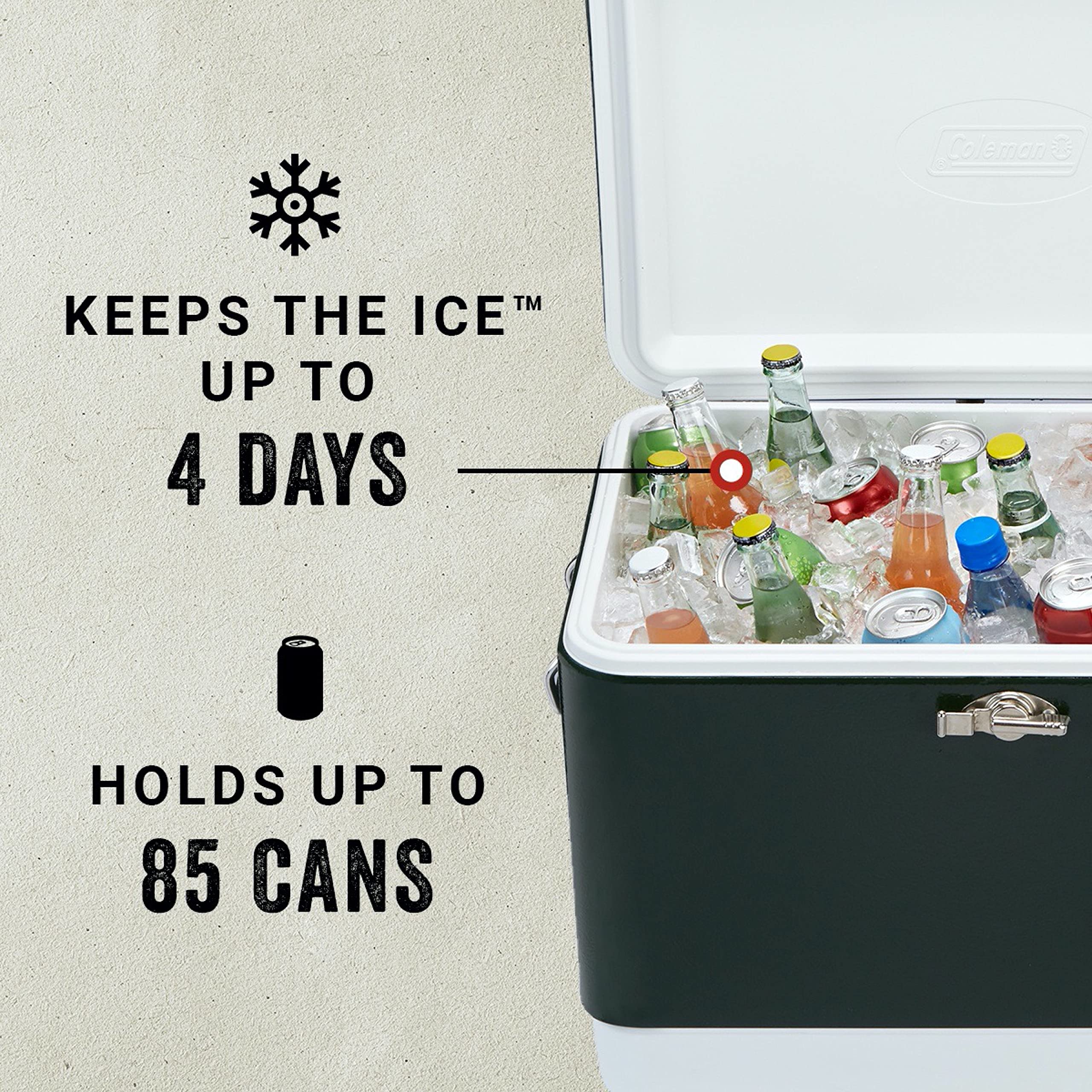54 Quart Steel Belted Camping Cooler with Drain and Seat Lid